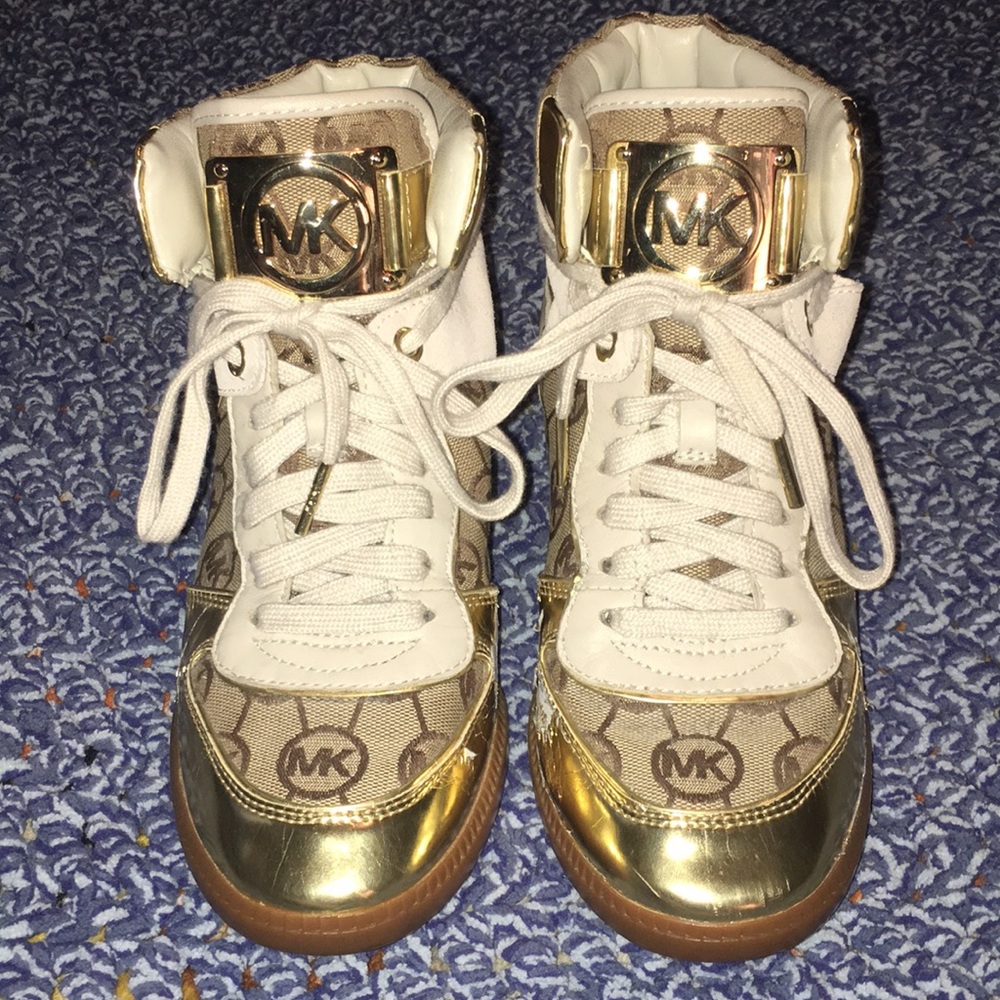 Michael Kors Nikko High top gold wedge sneakers